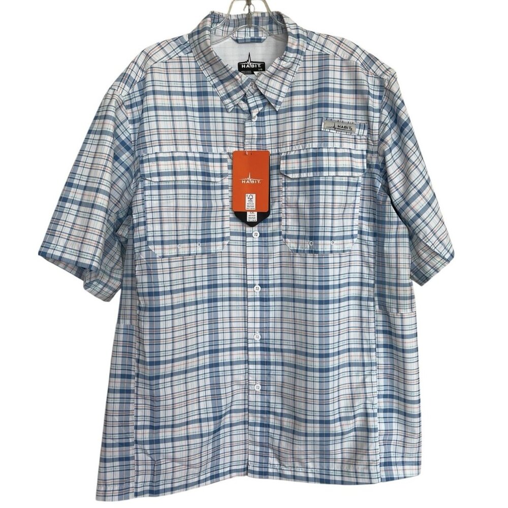 Habit Fishing Outdoor Vented Button Shirt Mesh  Mens‎ Size Large Fishing Plaid
